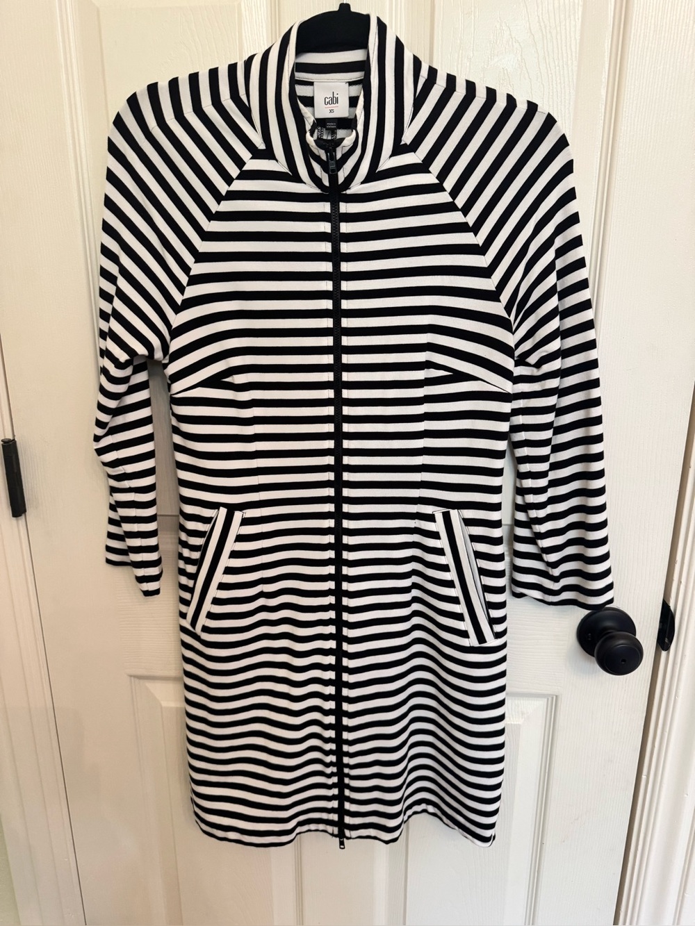 CAbi Byline Jacket Black and White Striped Zip Front Style 5851 XS